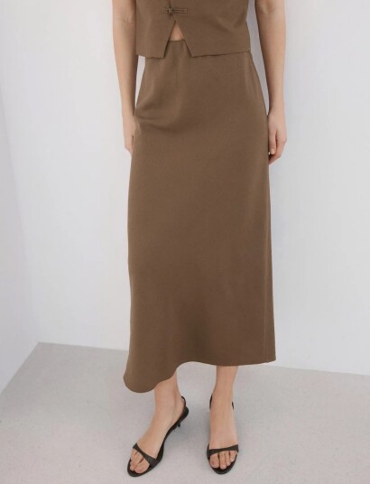 Mango Linen Blend Straight Skirt   Brown   M
