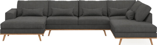 Copenhagen 5 seters Høyrevendt U formet Sofa med Divan og Sjeselong i Manchester Mørk grå