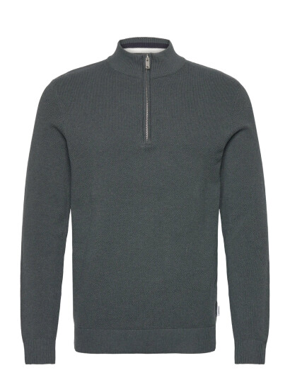 Lindbergh Structure Zip Neck Knit - Grey - M