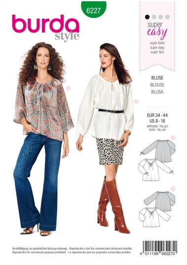 Burda 6227 - Bluse EUR: 34-44, US: 8-18