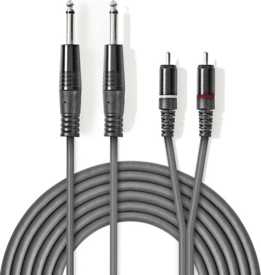 Nedis Stereo lydkabel | 2x 6.35 mm Han | 2x RCA Han | Nikkel belagt | 5.00 m | Rund | Mørk Grå | Pappetui