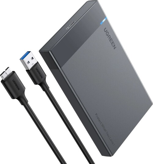Ugreen HDD SSD 2,5'' SATA-diskhus med USB-A til mikro-USB-kabel, 5 Gbps, 0,5 m - Svart