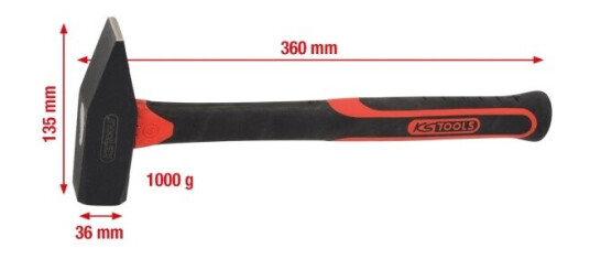 Ks Tools 142.1401, Klinkehammer, Rustfritt Stål, Fiberglass, Sort, 36 Cm, 1,32 Kg