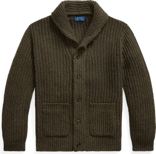 Polo Ralph Lauren Wool Blend Shawl Cardigan OLIVE BROWN MARL XL