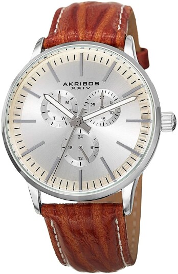 Akribos XXIV Herreklokke AK838BR Sølvfarget/Lær Ø43 mm Akribos XXIV Herreklokke AK838BR Sølvfarget/Lær Ø43 mm