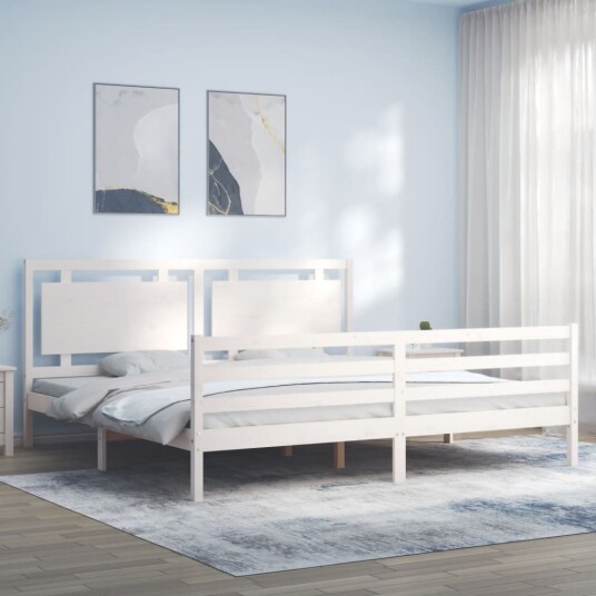 vidaXL Sengeramme med hodegavl hvit 6FT Super King heltre