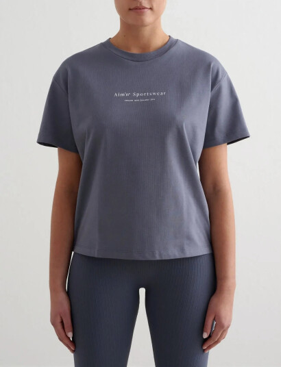 aim´n Serif Boxy T-Shirt - Blue - S aim´n Serif Boxy T-Shirt - Blue - S