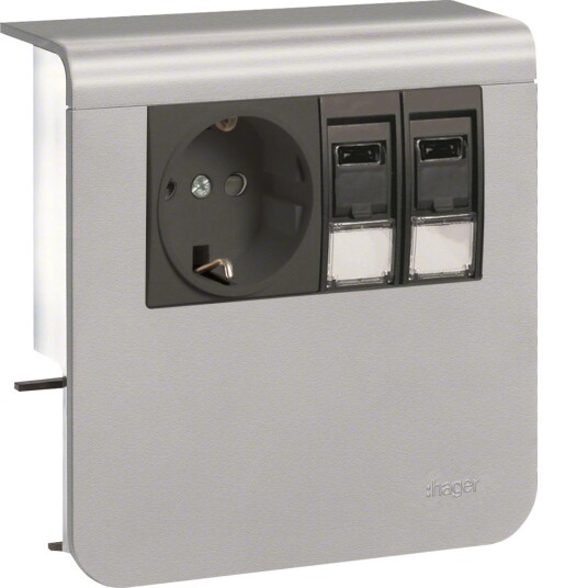 Hager SL20080920D1 Uttak 1 veis + 2 x RJ45 80 mm Aluminium Installasjonsmaterial