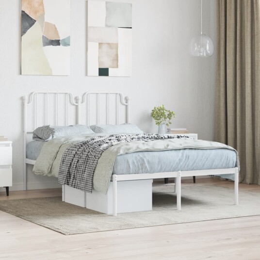 vidaXL Sengeramme i metall med hodegavl hvit 120x190 cm 8721012212428