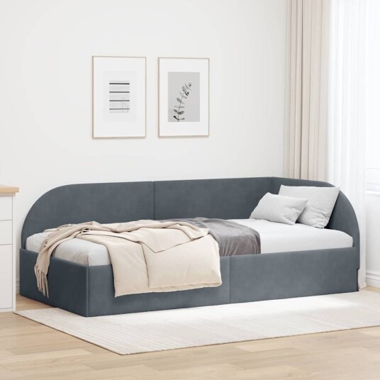 Hjørnesengramme med hodegjerde Mørke grå 90 x 200 cm Fløyel Hjørnesengramme med hodegjerde Mørke grå 90 x 200 cm Fløyel