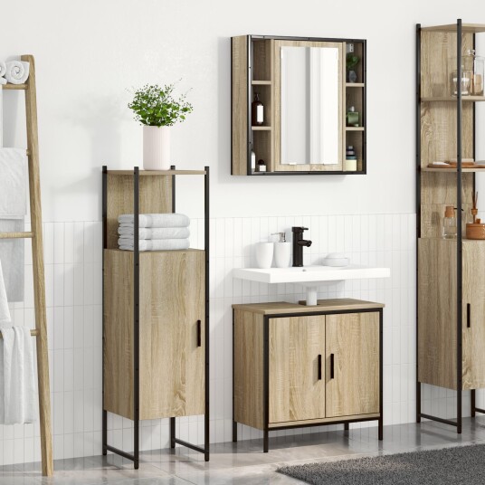 Baderomsinnredningssett med hylle 3 pcs Brun 60 x 30 x 60 cm Baderomsinnredningssett med hylle 3 pcs Brun 60 x 30 x 60 cm