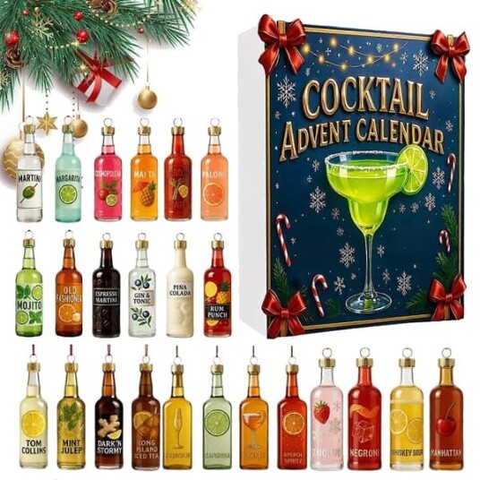 Cocktail Adventskalender 2025 med 24 Cocktailpynt 24 Dagers Julekalender Julegaveoverraskelser