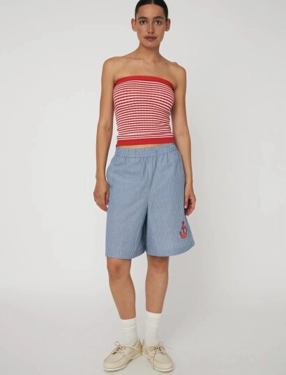 Stella Nova Striped Anchor Embroidered Shorts Blue 38