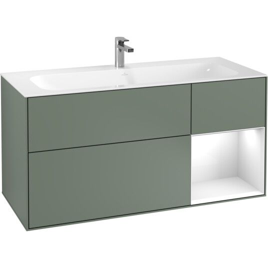 VILLEROY & BOCH FINION SERVANTSKAP 120 OLIVEN MATT LAKK EMOTION-LYS, HØYRESTILT HVIT HYLLE