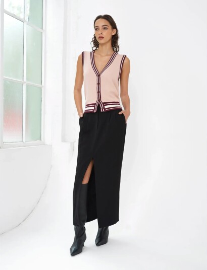 French Connection Junie Knit Button Through Vest   Pink   M