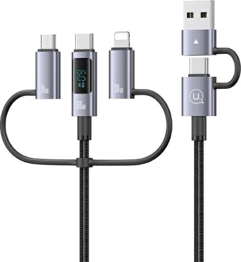 Usb-Kabel Usams Usb-A + Usb-C Til Usb-C + Microusb + Lightning 2 M – Grå