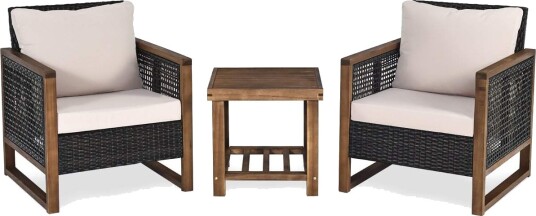 Sett med 3 hagemøbler i rotting polyrattan salongsett med vaskbare sitteputer uteservering