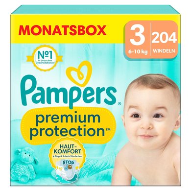 Pampers Premium Protection , størrelse 3 Midi, 6-10 kg, månedlig boks (1x 204 bleier) Pampers Premium Protection , størrelse 3 Midi, 6-10 kg, månedlig boks (1x 204 bleier)