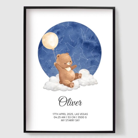 Namly Design Personalisert Plakat Bjørn på Sky Stjernekart POSTERM6OOAY