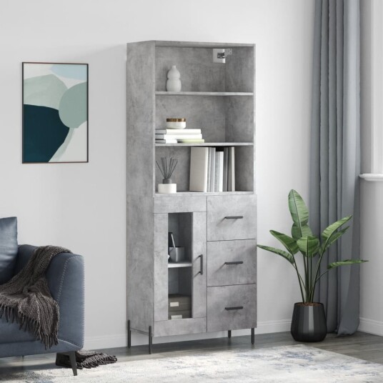 vidaXL Highboard betong grå 69,5x34x180 cm konstruert tre 8720845928889