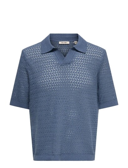 ONLY & SONS Onsnyle 5 Ss Split Polo Knit Cs Blue XL