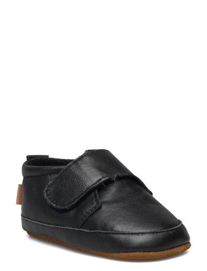 Melton Classic Leather Slippers - Black - 26/27