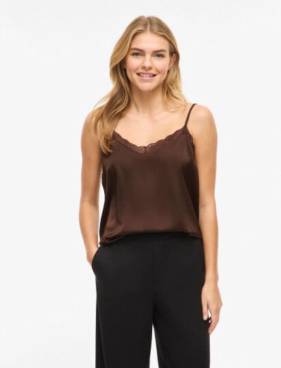 Vila Vienna Ravenna Lace Singlet Noos Brown 40