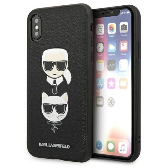Karl Lagerfeld Saffiano iPhone X/XS Deksel med Karl & Choupette - Svart