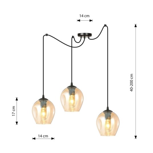 Level 3 Sort/Amber pendellampe Ø14 cm E27 230V uten lyskilde