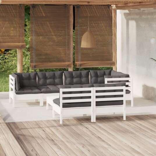  Hagesofagruppe med puter 8 deler hvit heltre furu 3096449