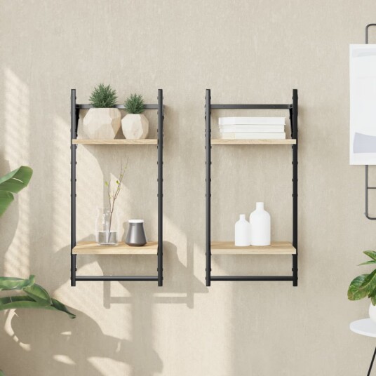 Vegghyller med 2 hyller stenger 2 stk sonoma eik 30x25x65 cm 8721012045880
