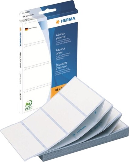 Herma Papir Selv-Adhesiv Hvit 88 X 35 Mm 250 EtikettEr Merkelapper 4300