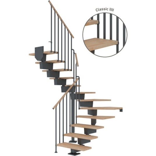 Dolle Dubai U trapp Antracit 7016 classic Iiii oljeret Bøk 80 11   Loddret Høyde 204 252cm
