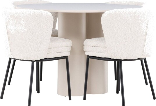 Olivia Spisegruppe 110 cm Rund med 4 Agnes stoler   Beige/Hvit