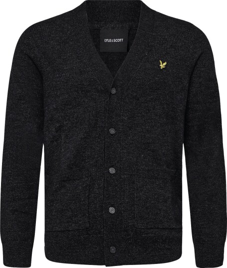 Lyle & Scott Lambswool Blend V Neck Cardigan JET BLACK MARL S