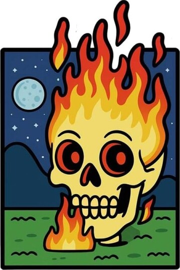Klistremerke   Flammende Hodeskalle   4 Klistremerker