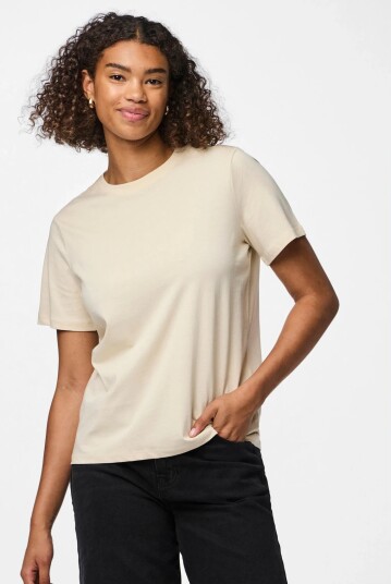 Pieces Pcria Ss Solid Tee Jrs Noos Bc   Cream   XXL