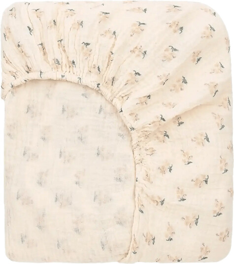 Nobodinoz Baby Fitted Sheet In Washed Double Muslin Wabi-Sabi Cream 70x 140x 15cm