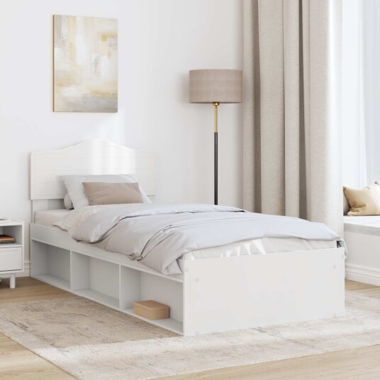 Sengestamme med hodegjerde Hvit 75 x 190 cm Massiv furu Sengestamme med hodegjerde Hvit 75 x 190 cm Massiv furu