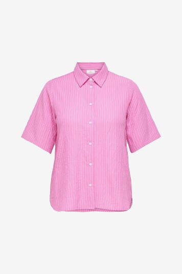 Only Carmakoma Skjorte carDea S/S Shirt Stripe Wvn Rosa