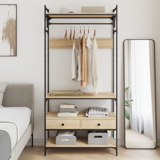 Garderobe med skuffer sonoma eik 89x39x184,5 cm konstruert tre