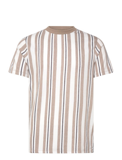 Lindbergh Towel Striped O-Neck Tee S/S - Beige - XL