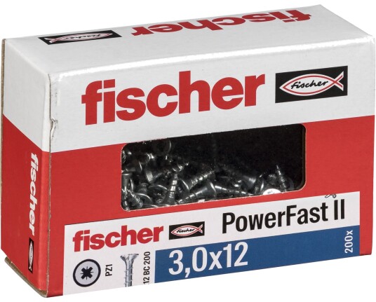 Fischer Treskruer PowerFast II Galvanisert PZ VG (3,0 × 12 mm) 200 Stk.