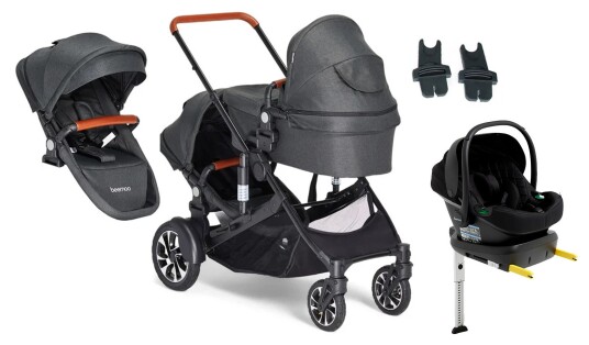 Beemoo Maxi 4 Twin Søskenvogn Inkl. Søskensete & Beemoo Route i-Size Babybilstol & Base Black/Black Stone
