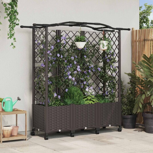 vidaXL Hevet Bed med Trellis og Tak Brun 163 x 40 x 144 cm PP
