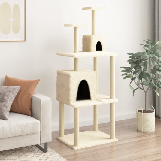 Kattetre Med Klorestolper I Sisal Kremhvit 167 cm