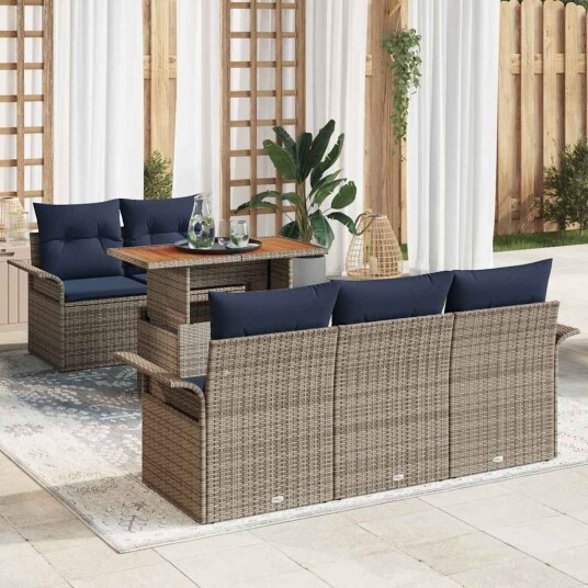 vidaXL Hagesofa Set 6 stk. grå og marineblå vidaXL Hagesofa Set 6 stk. grå og marineblå