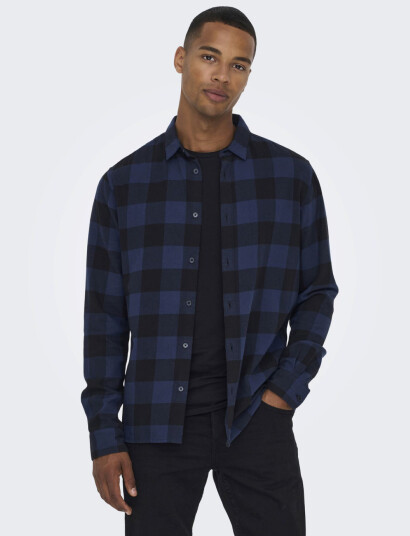 ONLY & SONS Onsgudmund Ls Checked Shirt Noos - Blue - XS