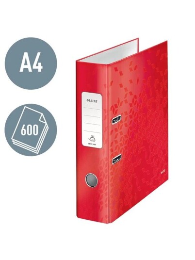 Leitz Brevordner 180 WOW Laminert kartong A4/80mm Rd Leitz Brevordner 180 WOW Laminert kartong A4/80mm Rd