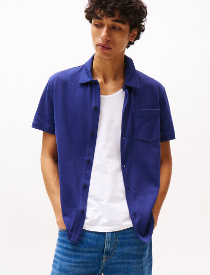 Tommy Hilfiger Open Knit Full Placket Reg Polo - Blue - L Tommy Hilfiger Open Knit Full Placket Reg Polo - Blue - L